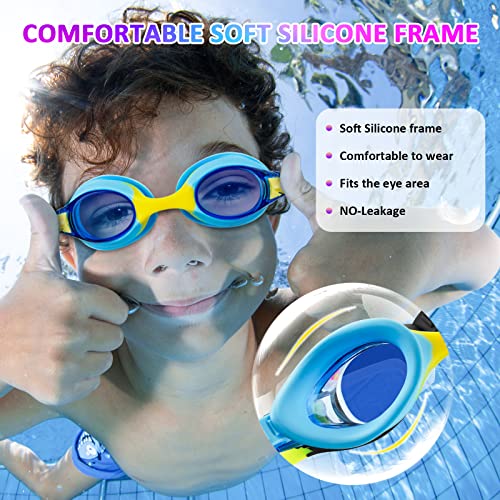 XDX Kids Swim Goggles 4-14, 4 Pack for Boys and Girls, Anti-Fog With UV Protection