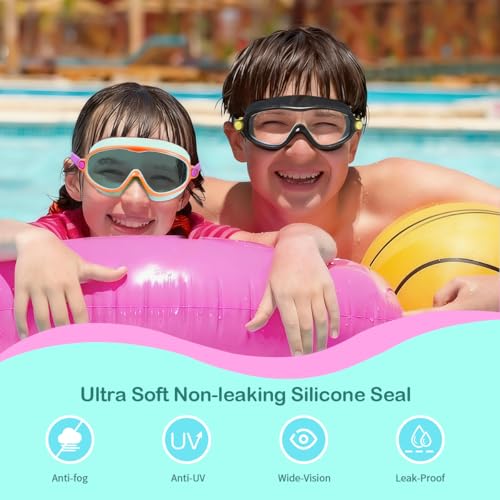 Seago Kids Goggles for Swimming 2 Pack No Leaking Anti-Fog with Wide View UV Protection Crystal Clear Watertight Swim Gogg...