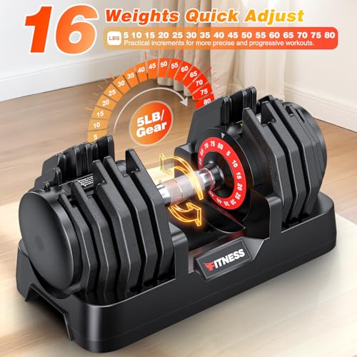 XDDIAS Adjustable Dumbbell Set of 2, 25/55/80LB Dumbbell Set-Fast Adjust Weights Set, 5/10/16 in 1 Free Weights Dumbbells ...