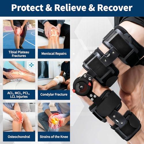 Jevuoyee Adjustable Hinged Knee Brace for Men & Women, ACL Support with Side Stabilizers for Meniscus Tear, Post Reduce Kn...