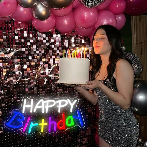 Happy Birthday Light Up Sign,Birthday Partys Decor Dimmable LED Happy Birthday Neon Sign,Neon Lights for Wall Decor Happy ...