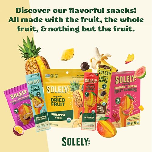 SOLELY - Organic Fruit Jerky Variety Pack - 8 Flavors, 8 Individually Wrapped Fruit Strips - Fruit Leather Made from Dried Fruit - Healthy Snacks for Adults & Kids - Non GMO, Vegan - 0.8oz (23g)