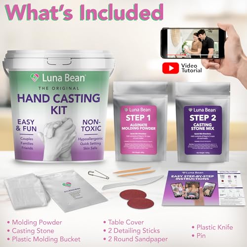 Luna Bean Hand Casting Kit – The Original Hand Mold Kit for Couples – Valentines Day Gifts for Her and Him - Anniversary E...
