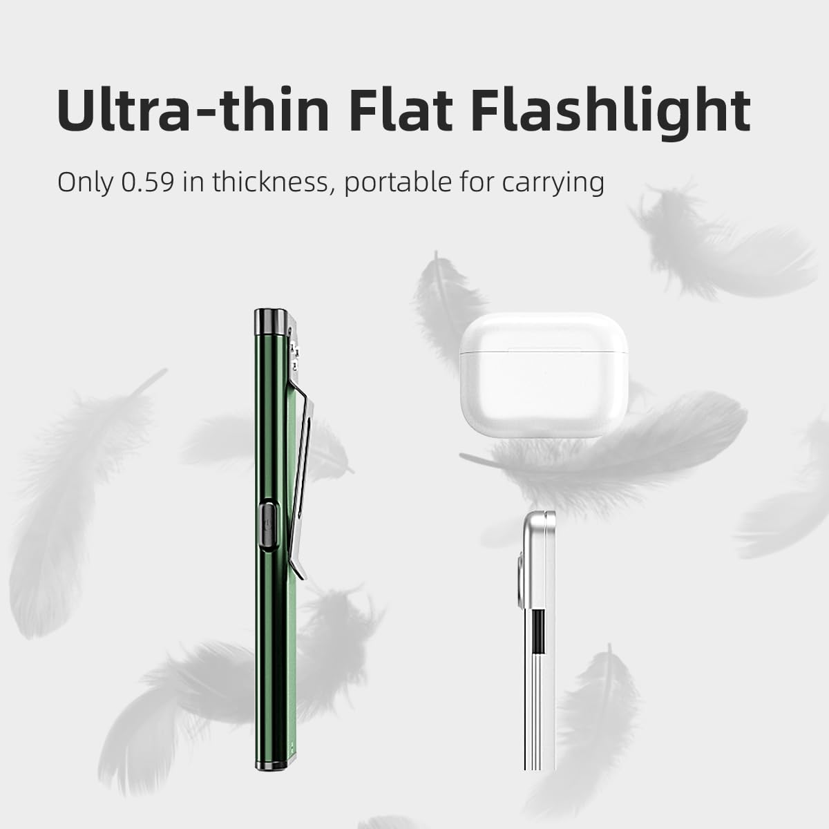 WARSUN Compact Pocket LED Flashlight - 675LM, USB-C Rechargeable, IPX4, Model T7, Green-1Pcs