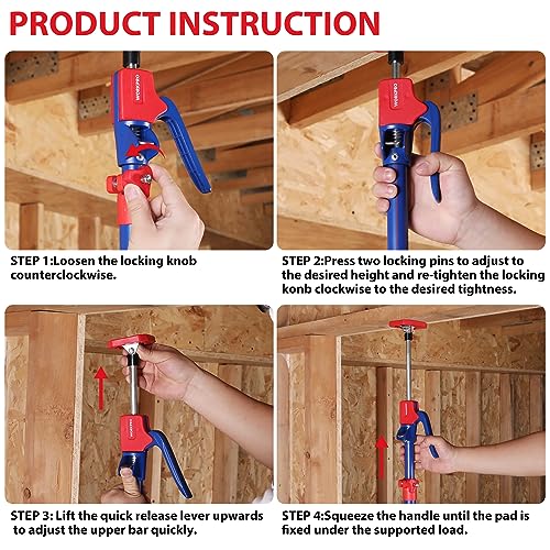 WORKPRO Cabinet Jack Support Pole, 54-114 Inches Steel Telescopic Quick Support Rod Adjustable 3rd Hand Support System wit...