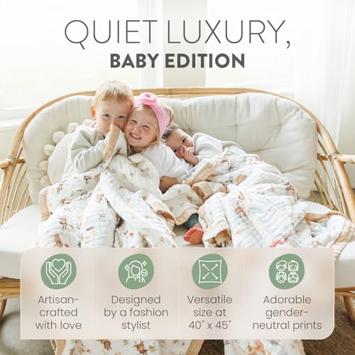 Organic Cotton Muslin Baby Blanket for Boys & Girls - Luxurious Soft Toddler Quilt for Swaddling - Gender Neutral Blanket - Baby and Toddler Gift - Dinosaur