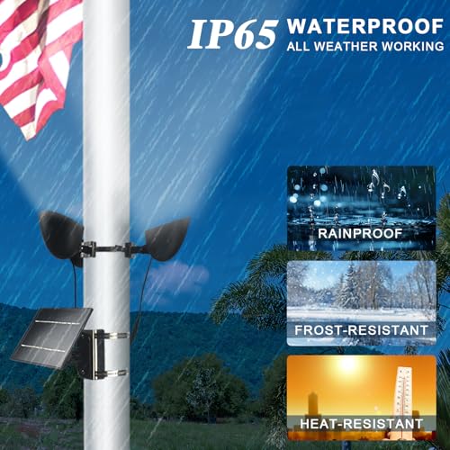 Solar Flag Pole Light 3 Super-Spotlights LEDs, Adjustable Metal Clamps Fits 2-6''Flag Poles, IP65 Waterproof Outdoor Solar...