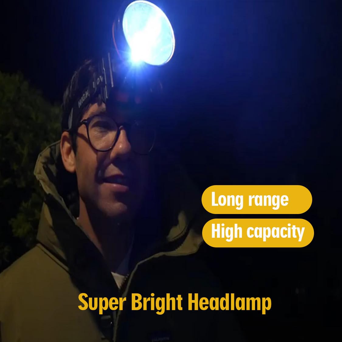 ODEAR Rechargeable LED Headlamp - Super Bright, Battery Powered, Large, Plastic, Black for Camping, Fishing, Outdoor Use