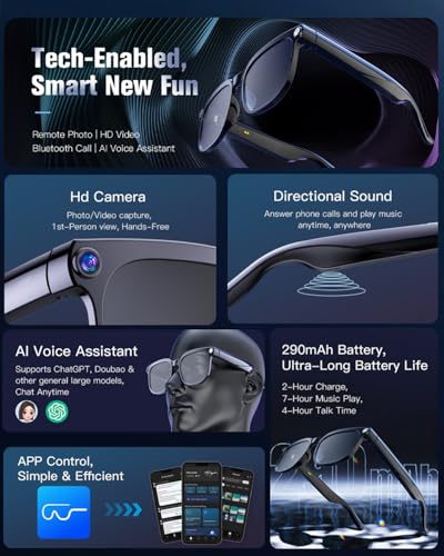 800W Ai Smart Glasses with Camera 1080P HD Video Recording, AI Translator for 160 Languages, GPT Object Recognition, Bluet...