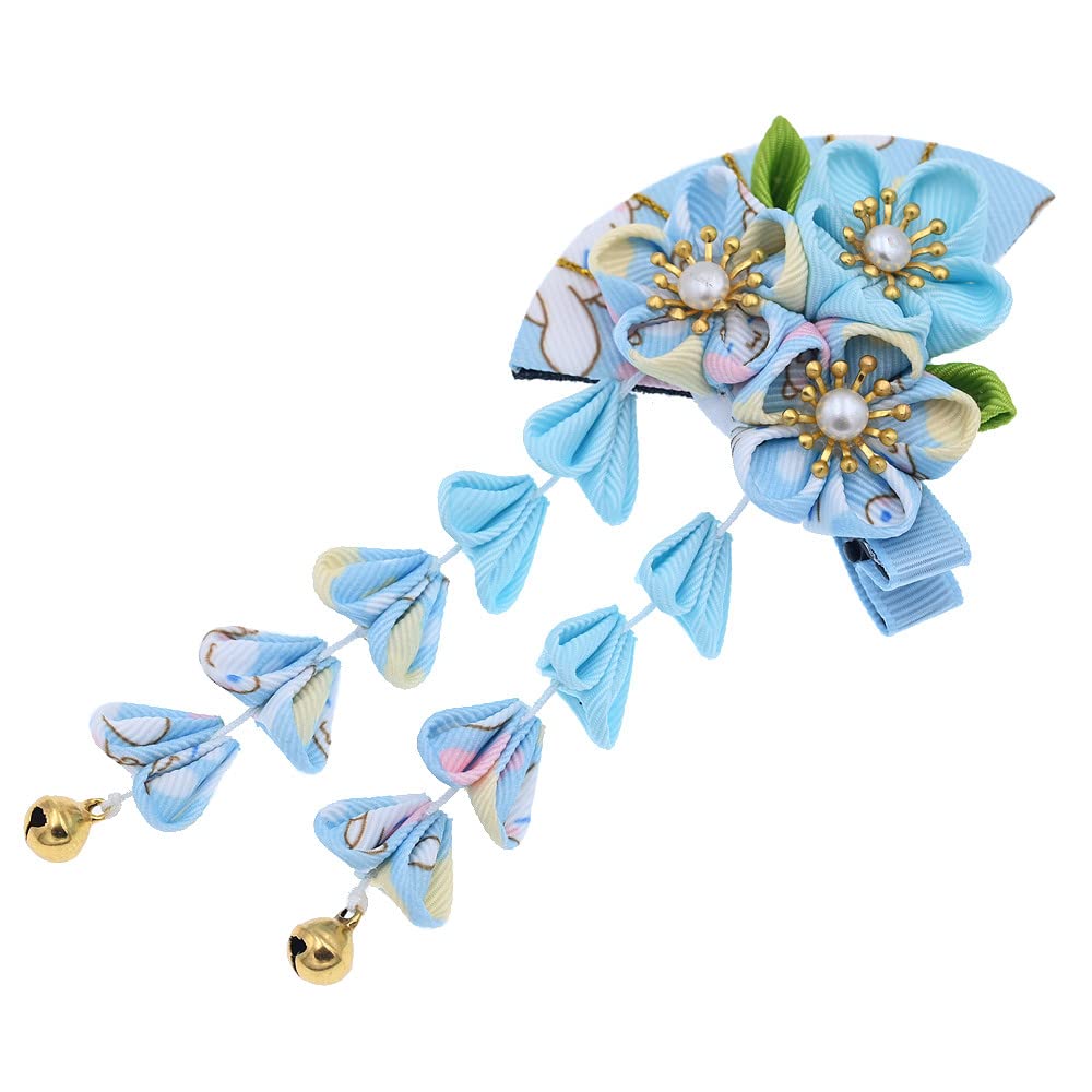 Japanese Style Women Flower Hair Clip Tassel Hair Ornament, Kimono Decor Fabric Hanfu Hairpin Accessories For Christmas Party Co