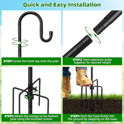 COCONUT 62" Heavy Duty Shepherds Hooks for Outdoor, Bird Feeder Pole with 5 Prong Base, Adjustable Height Shepherds Hook f...