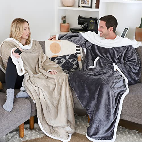 Catalonia Sherpa Wearable Blanket with Sleeves Arms, Comfy Sleeved TV Wrap Blanket, Large Snuggly Throw for Women and Men,...