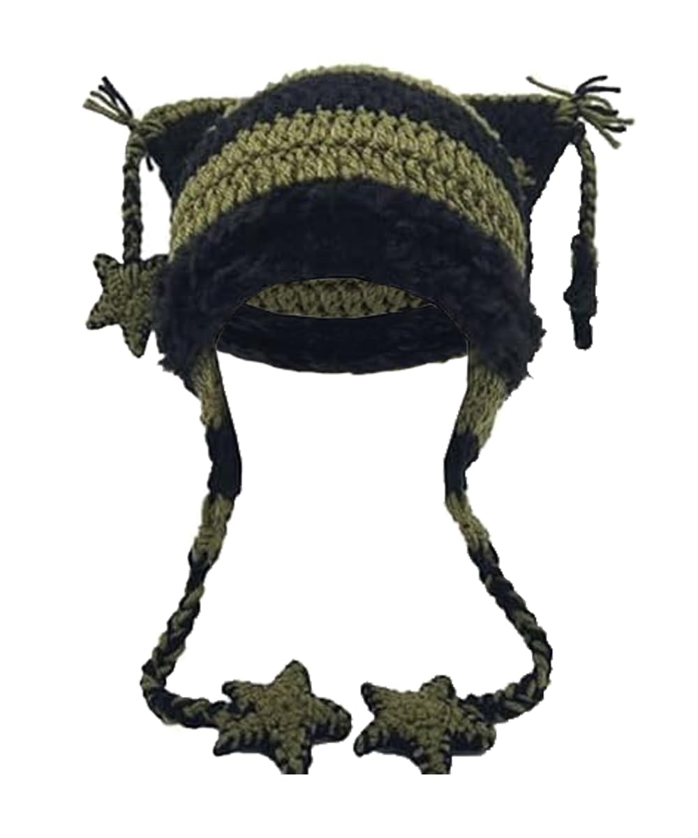 CZDCB Y2k Beanie Knitted Hat Cute Cat Beanie Warm Loose Crochet Hat Women Black Green with Pendant