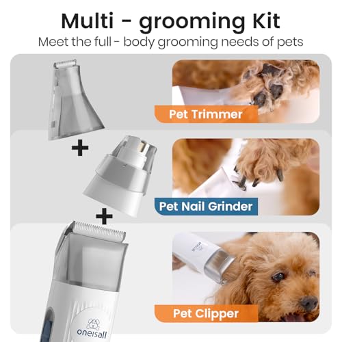 oneisall Dog Grooming Vacuum, Pet Grooming Vacuum with Clipper Nail Grinder, 1.5L Dust Cup Dog deshedding Brush with 7 Too...