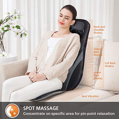 Snailax Shiatsu Back Massager with Heat -Deep Kneading Massage Chair Pad with Adjustable Intensity, Shiatsu Chair Massager...