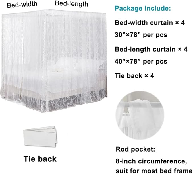 Black French Lace Canopy Bed Curtain Queen, Gothic Style Bed Canopy for Girls Bed Scarf Room Decor