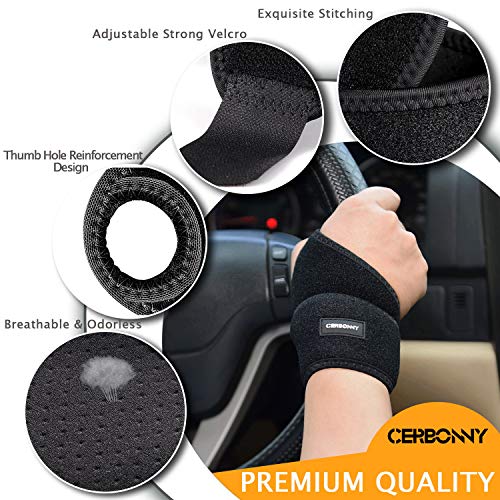 CERBONNY Carpal Tunnel Wrist Brace,2Pack Wrist Support Brace Adjustable Wrist Strap Reversible Wrist Brace for Sports Prot...