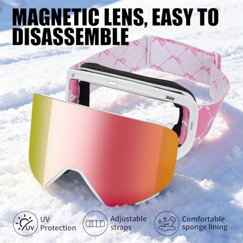 JQF Gear Ski Goggles Over Glasses Snow/Snowboard Goggles OTG Magnetic Full Revo for Men Women Adult UV Protection