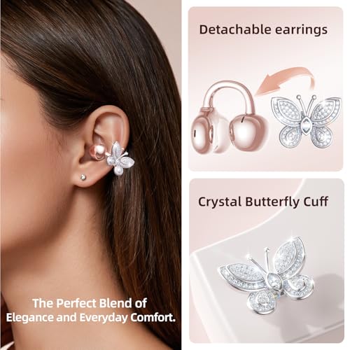 Kinglucky ClipFree Open-Ear Headphones with Butterfly Earrings, Ultra-Comfort & Snug Fit Clip On Earbuds, 50H Playtime Blu...