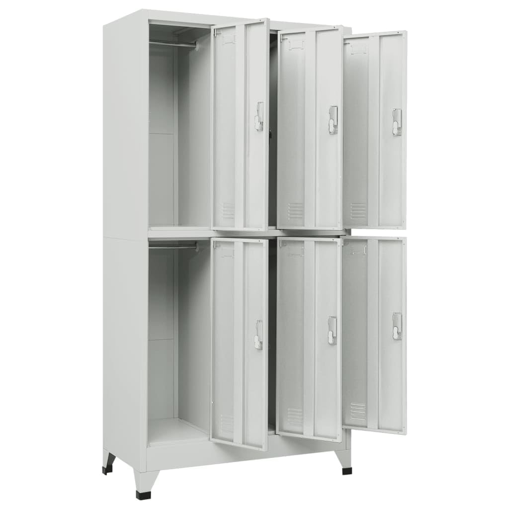 RMIHSJG Grey Steel Large Locker Cabinet with Six Lockable Compartments for Secure Storage in Office, School, or Gym - Durable Industrial Style Organizer