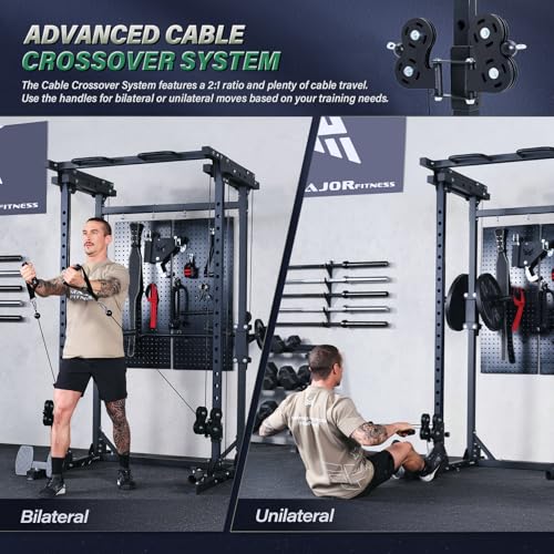 MAJOR FITNESS Drone3 Power Rack, 2500lbs Multi-Function Home Gym Squat Rack with Dual Pulley System, Pull-Up Bar & J-Hook...
