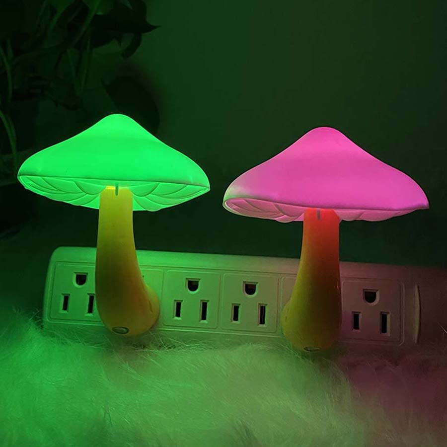 UTLK LED Mushroom Night Light Lamp with Dusk to Dawn Sensor, 2 Pack, Colorful, Model m274