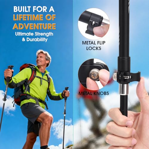 JIEHET Folding Hiking Poles, Lightweight 7075 Aluminum Alloy Mountain Tech Trekking Poles for Men, Collapsible Walking Sti...