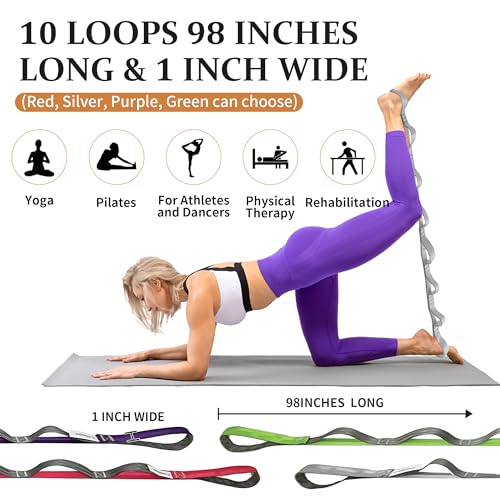 WEBSUKA Stretching Strap Yoga Strap, 10 Loops Non-Elastic Stretch Bands Helps Women and Men Improve Flexibility for Home W...