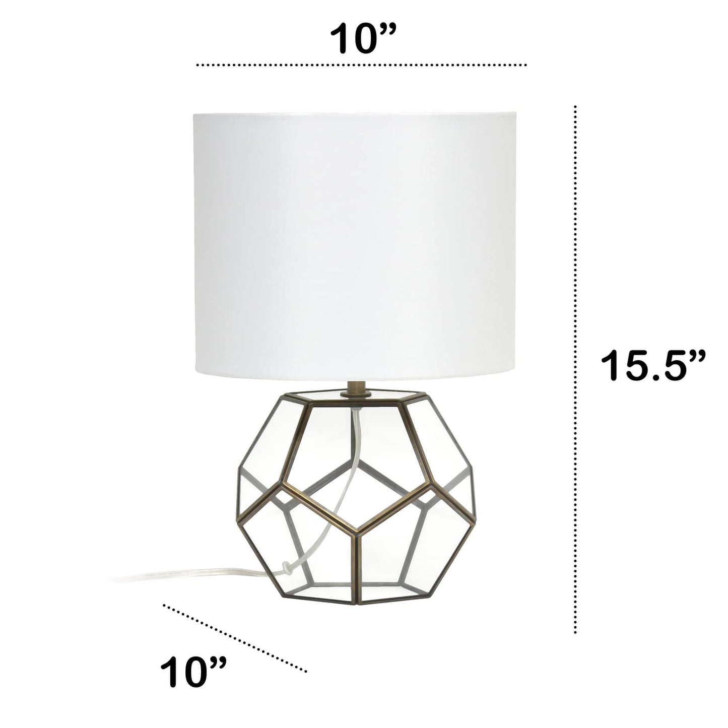 LALIA HOME Transparent Octagonal Table Lamp, Brass, 10inL x 10inW x 15.5inH, Metal Construction, Model LHT-4008-BR