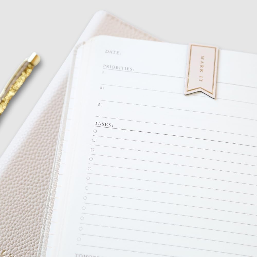 Daily Task Journal by Graphique Luxe Collection, Fabric-Wrapped Hardcover Spiral Notebook for Planning & Writing, Priority List Planner with Magnetic Bookmarks & Gold Foil Embossing,192 Pages, 6” x 8”, Taupe