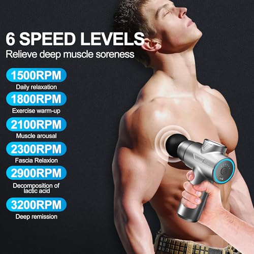 LEERCON Mini Massage Gun, Deep Tissue Relief, 6 Speeds, 4 Heads, Portable for Travel, Office & Home, Gift for Men & Women...