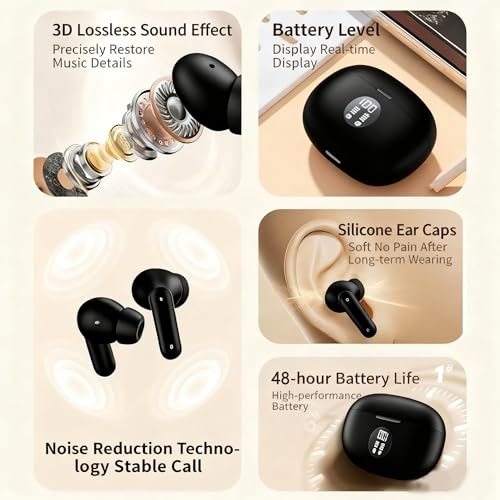 BSWLMDD Wireless Bluetooth Noise-Canceling Earbuds Bluetooth 5.3 High-Fidelity Stereo LED Display in-Ear Headphones 48-Hou...