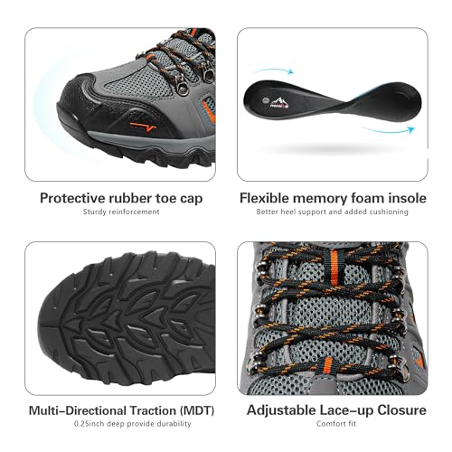 NORTIV 8 Men's Waterproof Hiking Shoes Leather Low-Top Hiking Shoes for Outdoor Trailing Trekking Camping Walking