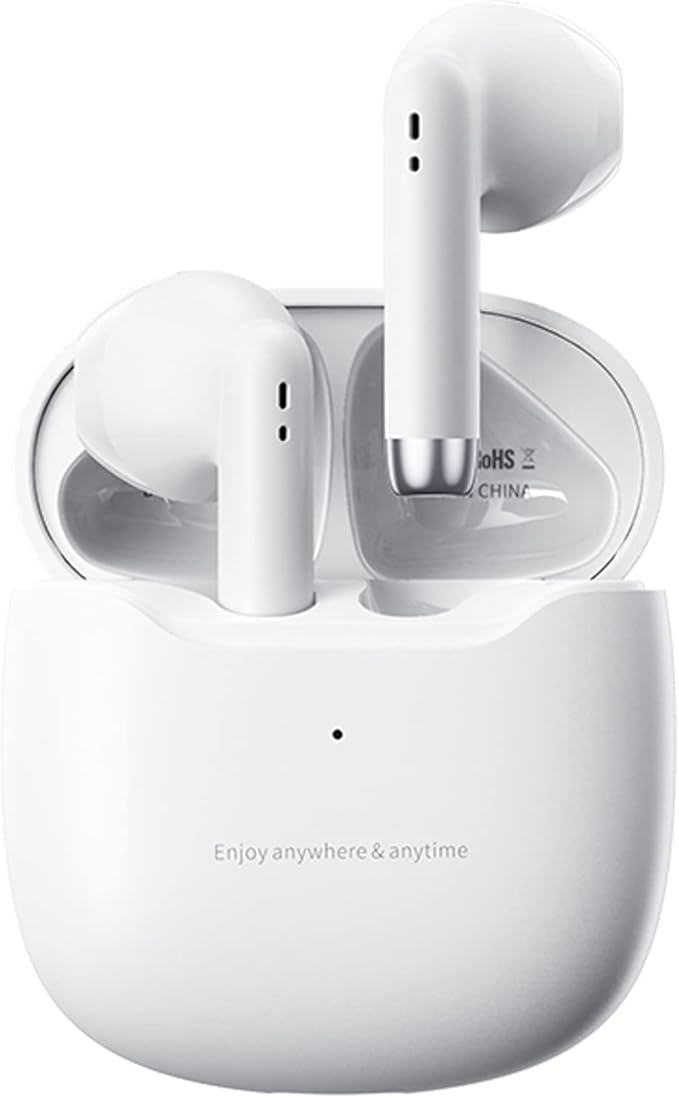 True Wireless Earbuds White Bluetooth 5.3 with Microphone for Working Out Noise Canceling Blue Tooth Ear Buds Deep Bass TW...