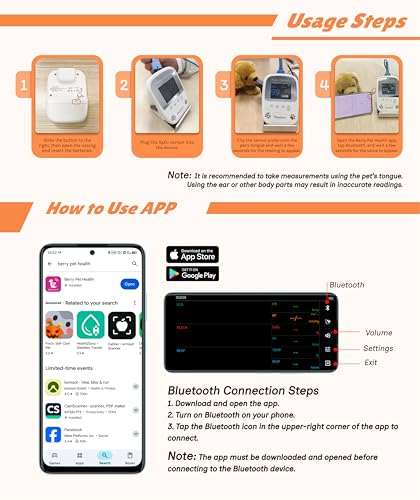 Pepultech Veterinary Pulse Oximeter for Dogs Cats,Bluetooth Pet Heart Rate Monitor, Veterinarian Blood Oxygen Saturation a...