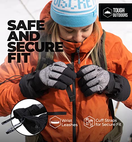 Tough Outdoors Ski Gloves Men Women - Black Snow Ski Gloves Women Men - Adult Ladies Men's Insulated Waterproof Winter Glove