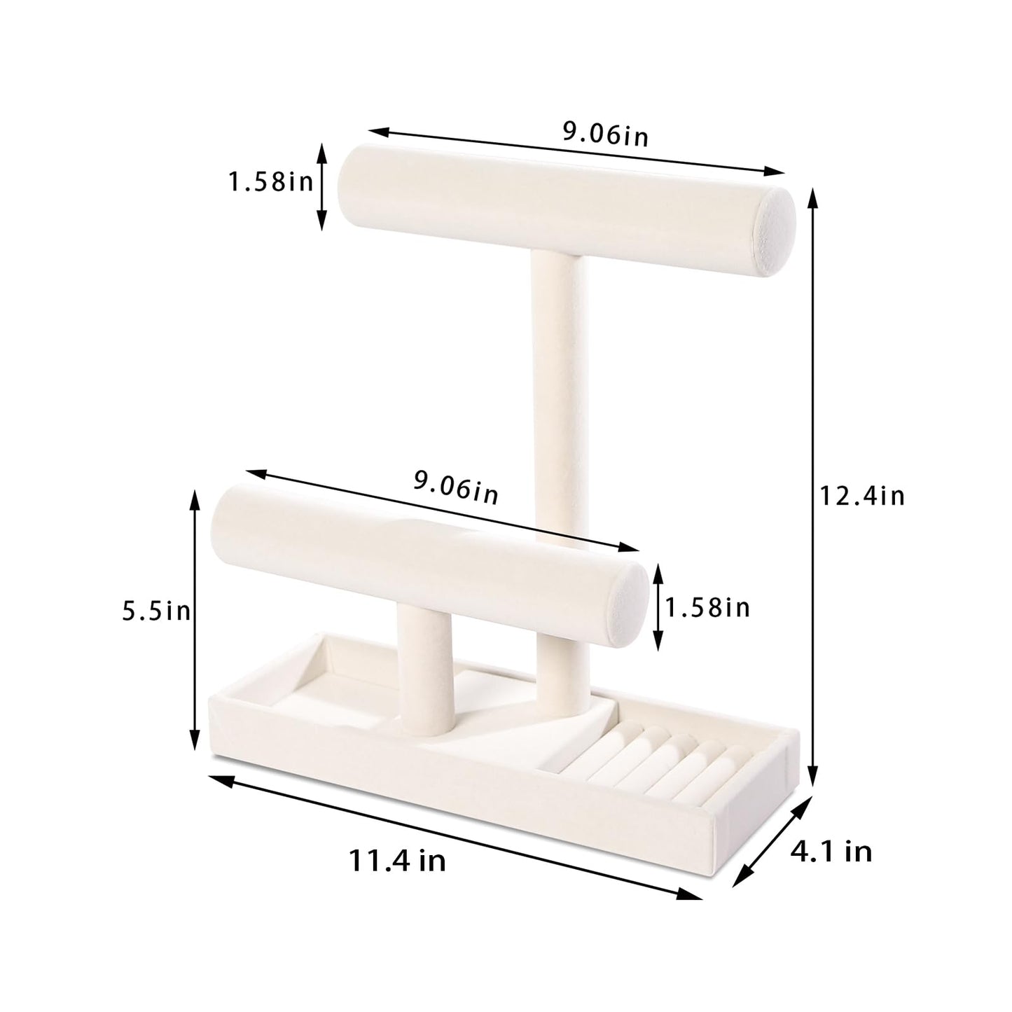 ByKen Multi-Functional 2 Tier Jewelry Holder,Necklace Bracelet Holder with Earrings Rings Tray,Jewelry Organizer Stand for Scrun