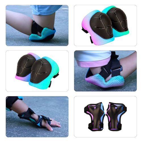 Color Gradient Adjustable Kids Bike Helmet with Knee & Elbow Pads Set | Multi-Sport Safety Gear for Boys & Girls Ages 5-14...