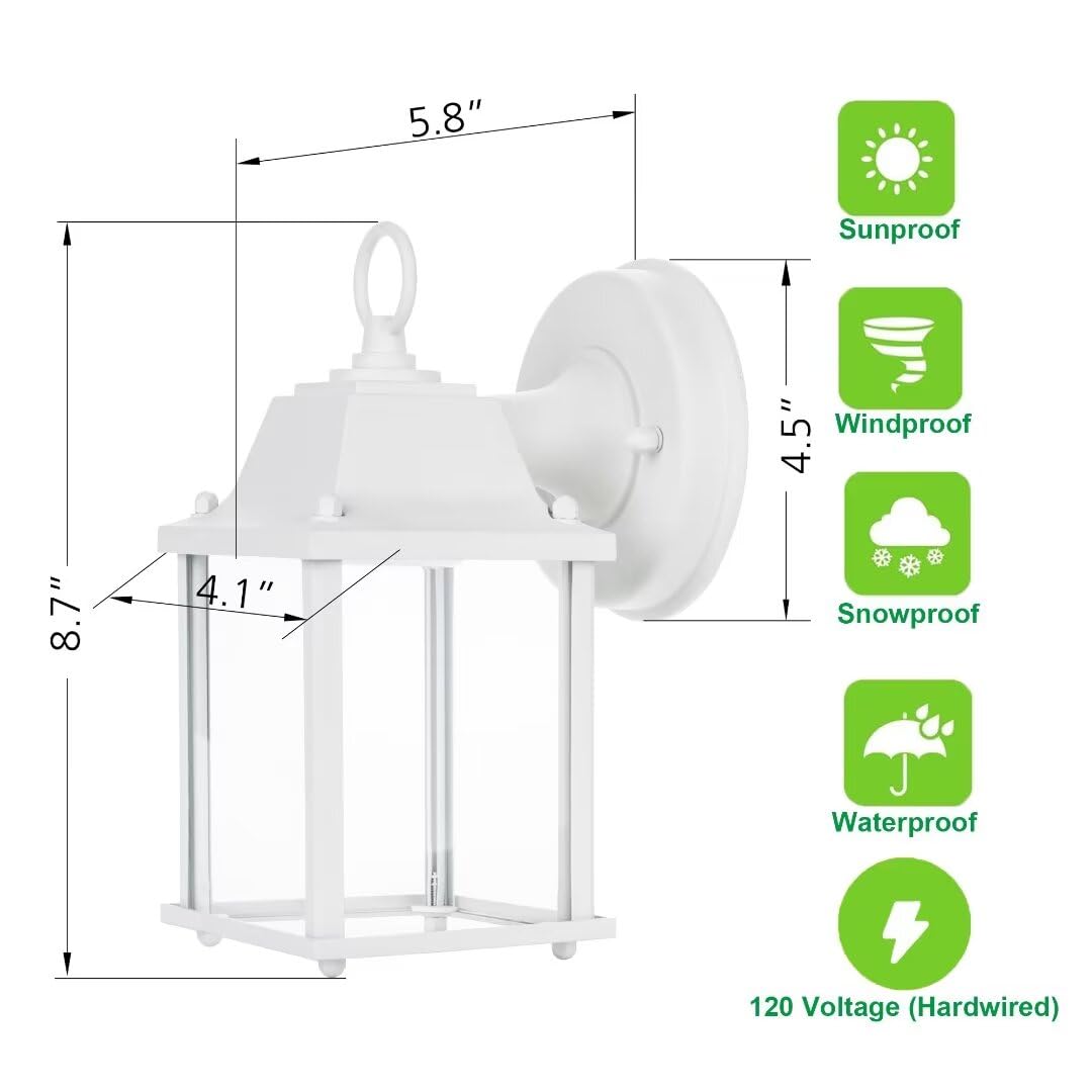 LIT-PaTH Outdoor LED Wall Lantern, 9.5W 800 Lumen, Aluminum, 3000K, Matte White Finish, 2-Pack, Model LT-WL001