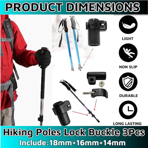 Hiking Poles Lock Buckle 3 Pcs，Hiking Pole External Lock，Hiking Pole Parts 18mm+16mm+14mm Quick Release External Flip Lock...