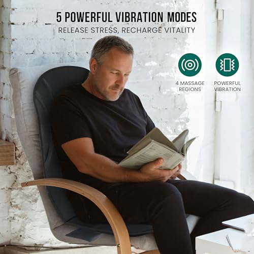 Snailax Vibration Back Massager with Heat, Seat Massager with 8 Vibrating Motors & 5 Modes, Chair Massager Cushion, Massag...