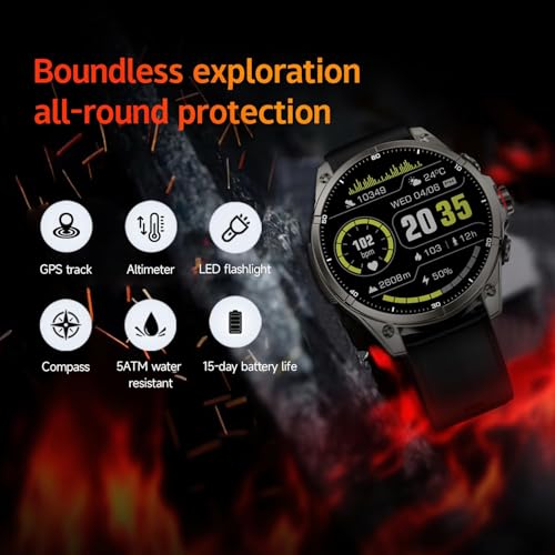afoloery GPS Running Watch and Outdoor Smartwatch, AMOLED Display, Built-in LED Flashlight,Multisport GPS Smartwatch,5ATM ...