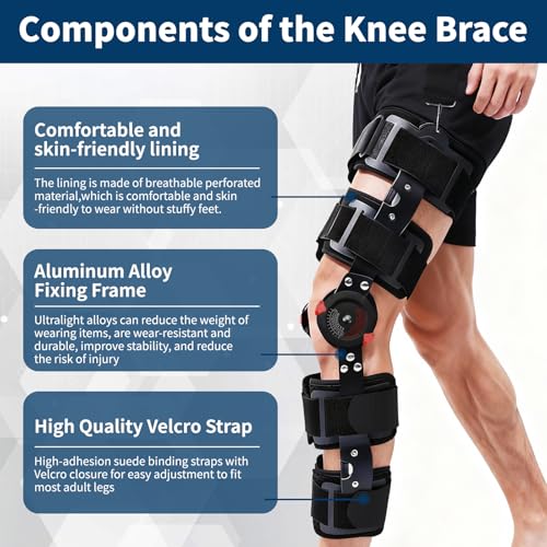 Jevuoyee Adjustable Hinged Knee Brace for Men & Women, ACL Support with Side Stabilizers for Meniscus Tear, Post Reduce Kn...