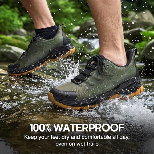NINGO Mens Waterproof Hiking Shoes, Low Top Non Slip Trekking Hiking Sneakers, Lightweight Breathable Outdoor Trails Shoes...