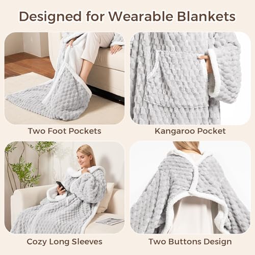 Electric Blanket Heated Throw, Soft Flannel & Sherpa Wearable Heated Blanket with Sleeves, Heating Wearable Blanket with 6...