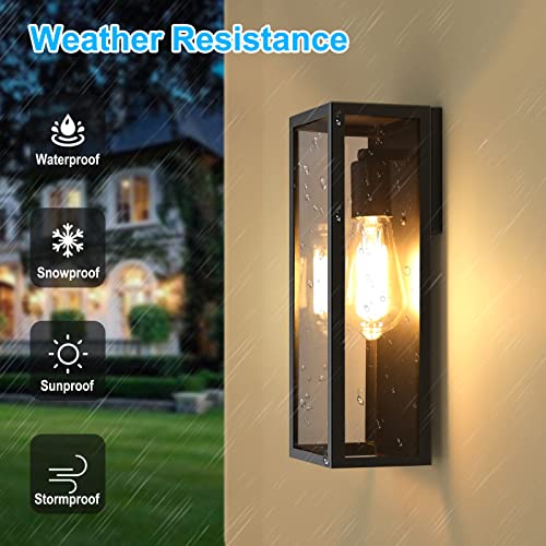 2-Pack Outdoor Wall Lanterns, Exterior Waterproof Wall Sconce with Glass Shades, Matte Black Porch Lights Wall Mounted, An...