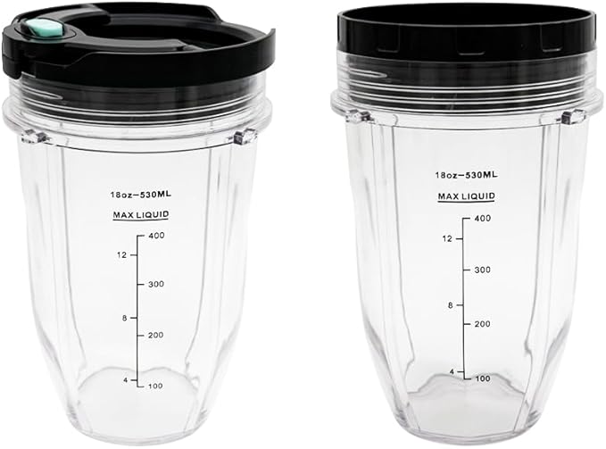 2 Packs 18oz Replacement Parts Cup with Lid, Compatible with Nutri Ninja BN400, BN400C, BN401, BN401C, CL401A, CL405CO, CO351B, SS100, SS101, SS101C, SS101TGT, SS150, SS151, SS300, SS300C, SS351