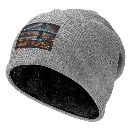 New York Manhattan Bridge Night Print Lightweight Waffle Pullover Hat Men Women Winter Headwear Outdoor Camping Travel