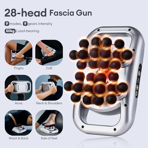 Massage Gun, 28 Head Foot Back Neck Shoulder Massager with 9 Adjustable Multi-Modes & Intensities, Fascia Gun for Athlete...