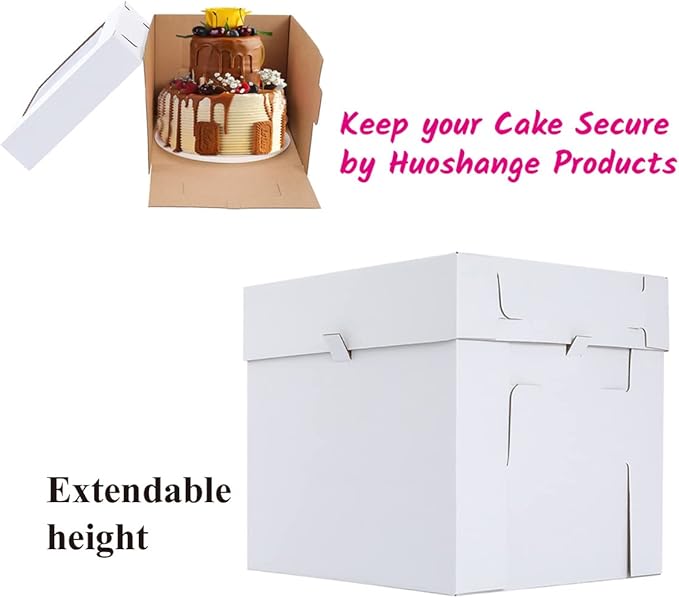 Tall Cake Boxes for Tier Cakes,10x10x8 Inch [12Pack ] Thick Sturdy Bakery Box with Window,White Cake Carrier, Disposable Cake Containers,Birthday Cake Boxes